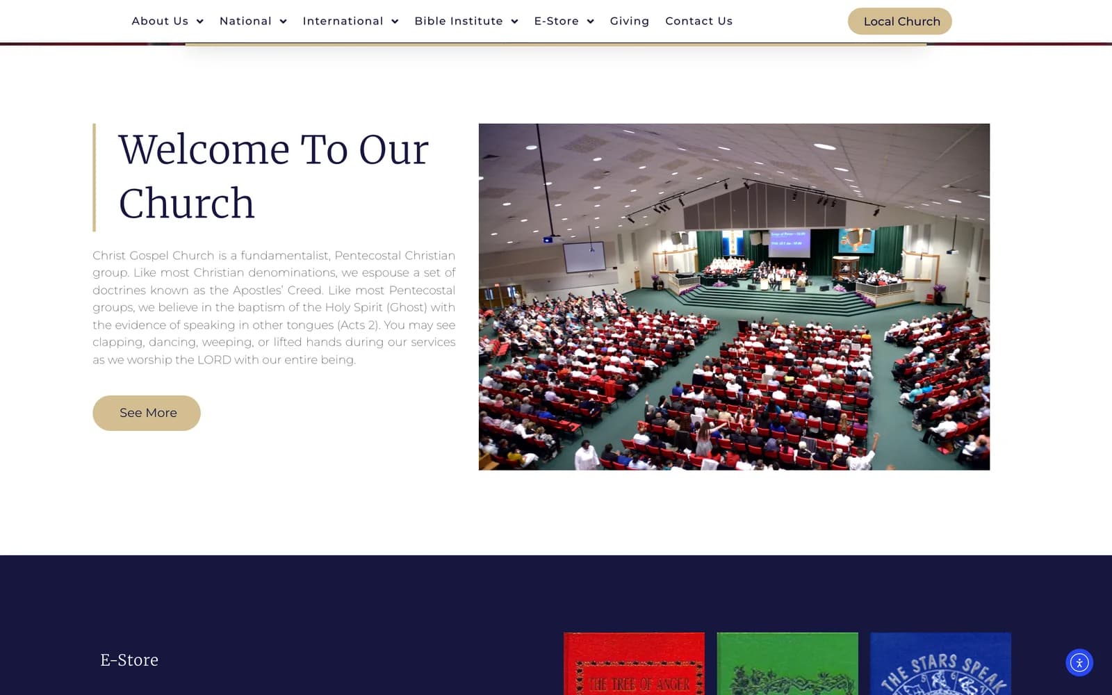 Sección 'Welcome To Our Church' del nuevo sitio de Christ Gospel Churches International