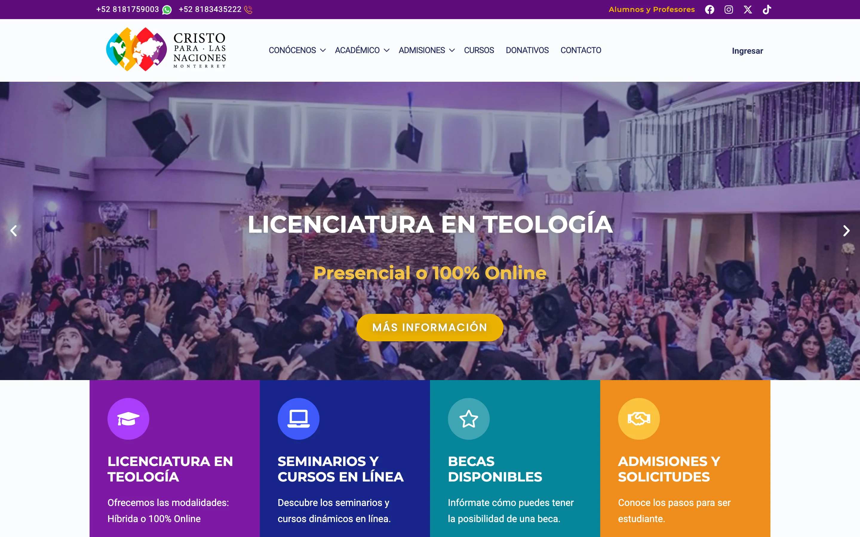 Sitio web de Cristo para las Naciones Monterrey en laptop y celular