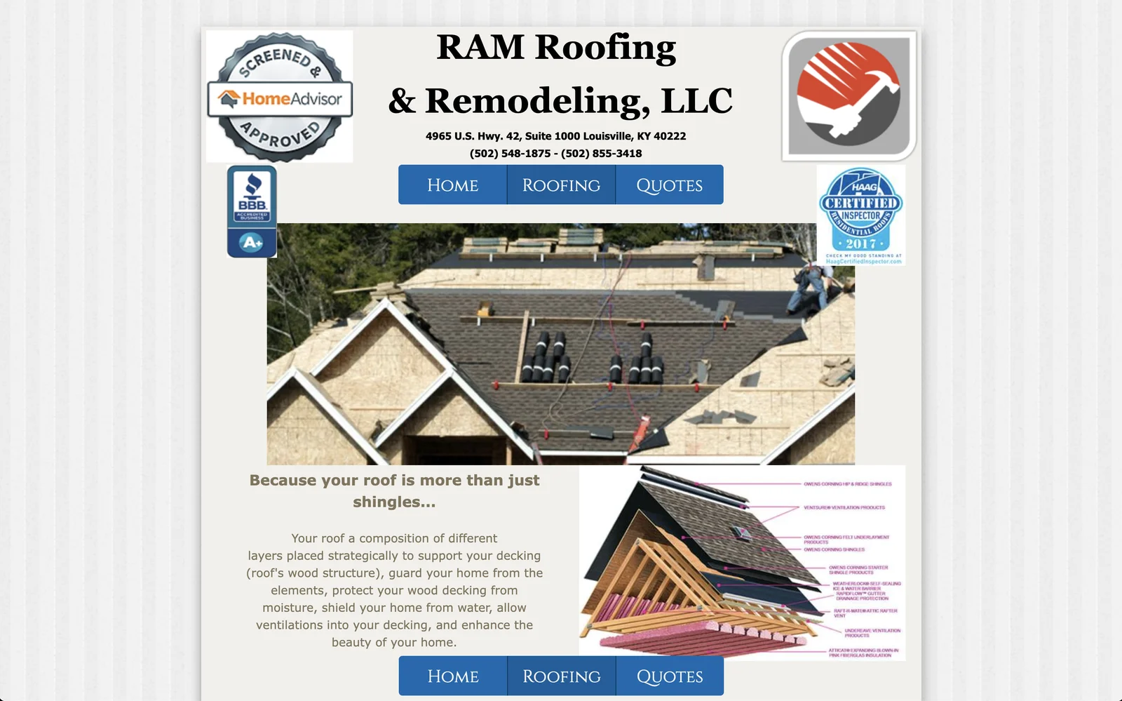 El sitio anterior de RAM Roofing