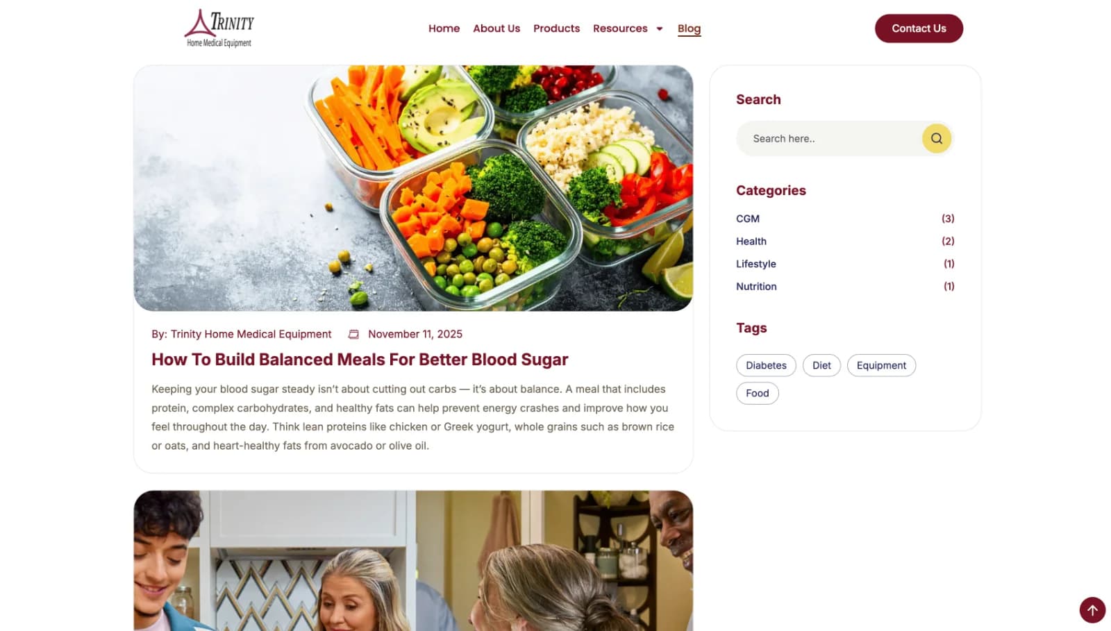 Artículo educativo del sitio de Trinity sobre alimentación y azúcar en la sangre