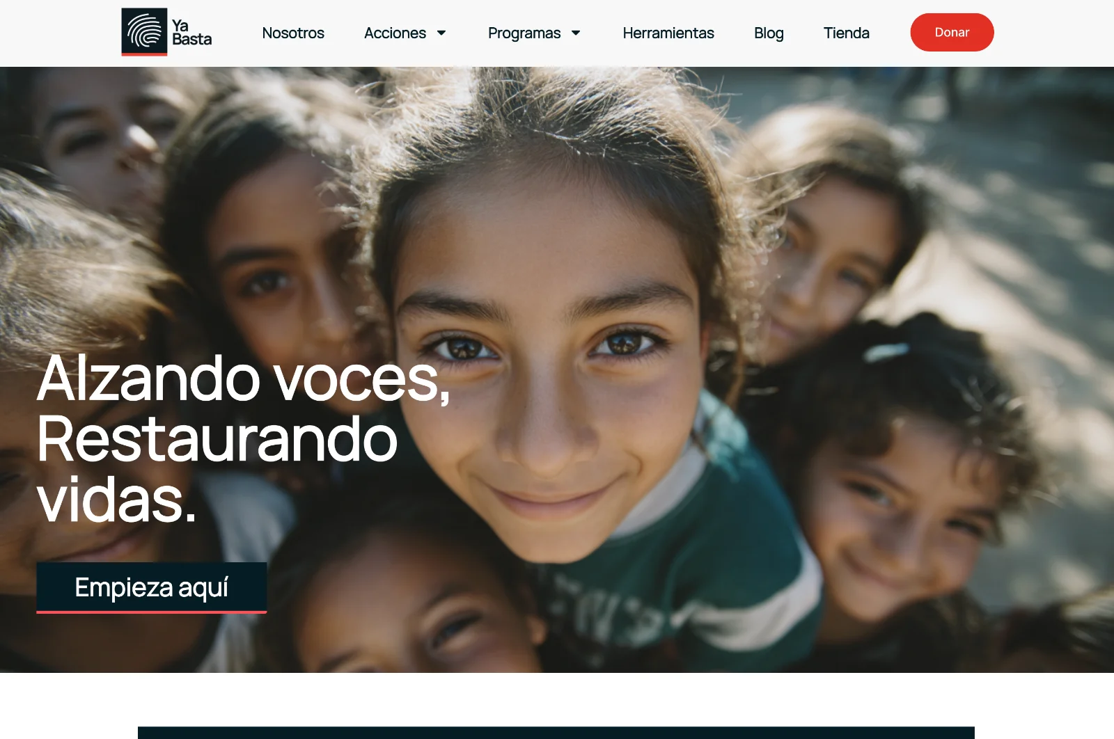 El nuevo sitio de Ya Basta: 'Alzando voces, restaurando vidas'