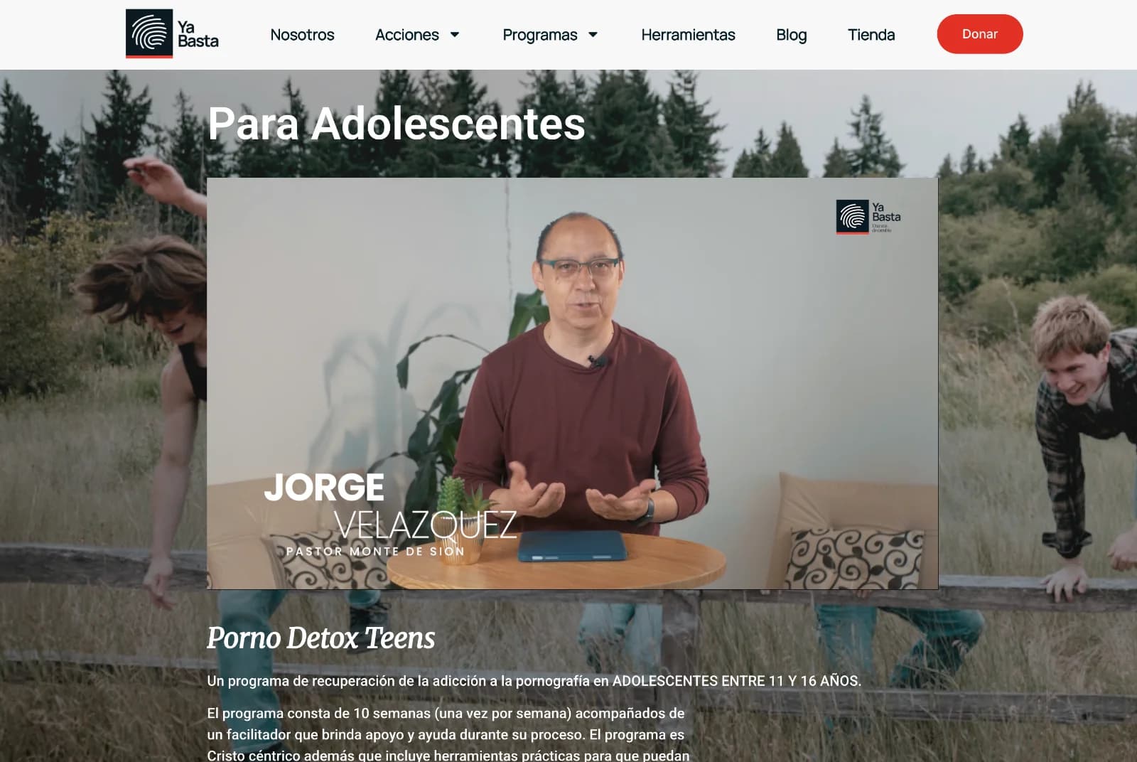 Sección 'Para adolescentes' del sitio de Ya Basta